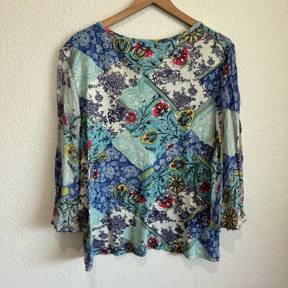 15. Bila Women's 3X Mixed Media Beaded Blouse Floral Blue Paisley Colorful Boho - Picture 10 of 10